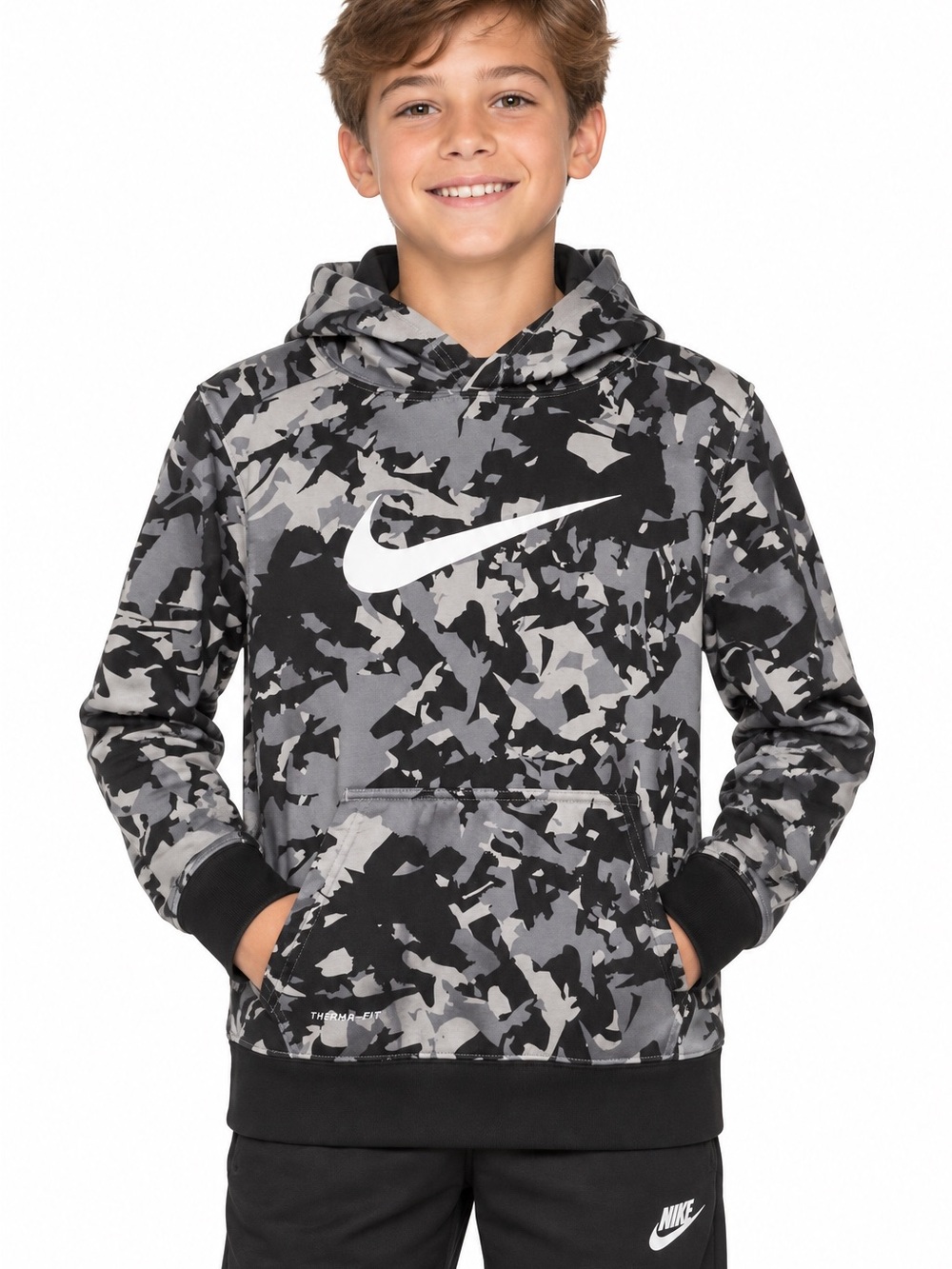 Nike Boys' Gray Camo Dri-FIT Hoodie - 1080